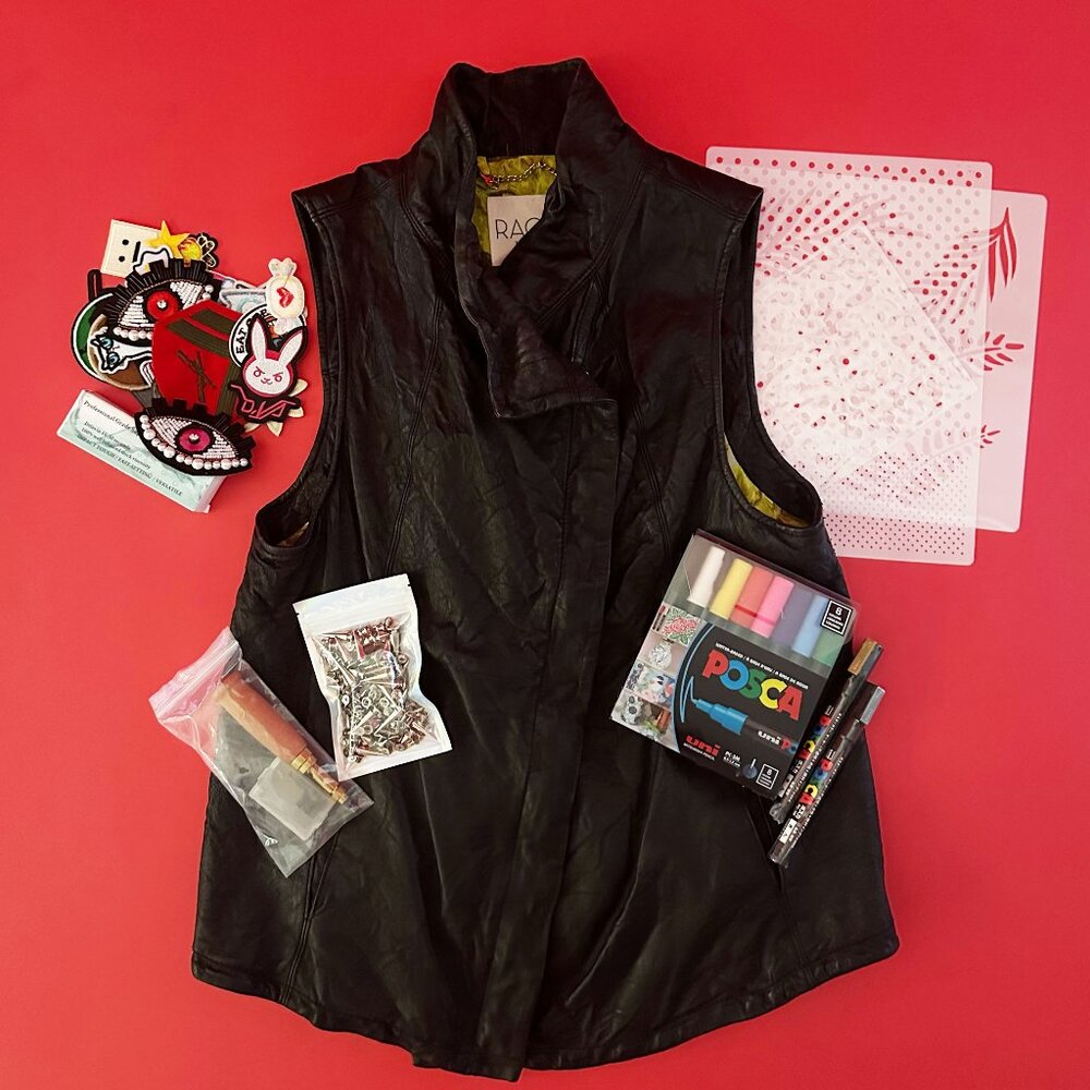 Eco Fashion DIY Kit with Upcycled Vintage Rachel Roy Leather Vest (Size M)